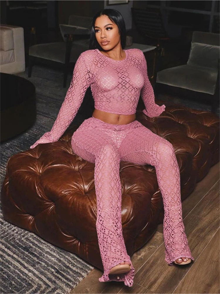 Aualay летний розовый прозрачный сексуальный комплект из 2 предметов полуночная