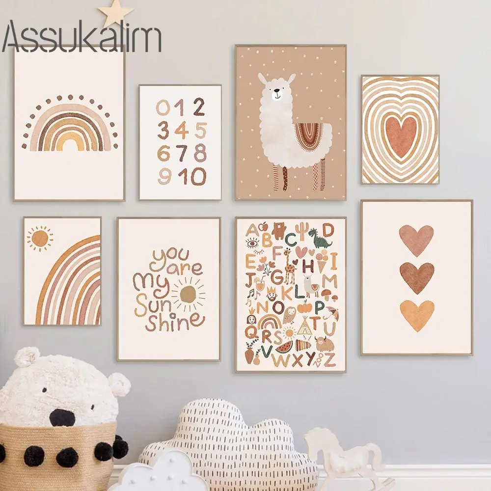

Boho Wall Art Name Custom Art Prints Rainbow Alphabet Number Canvas Poster Heart Wall Pictures Nursery Posters Baby Room Decor