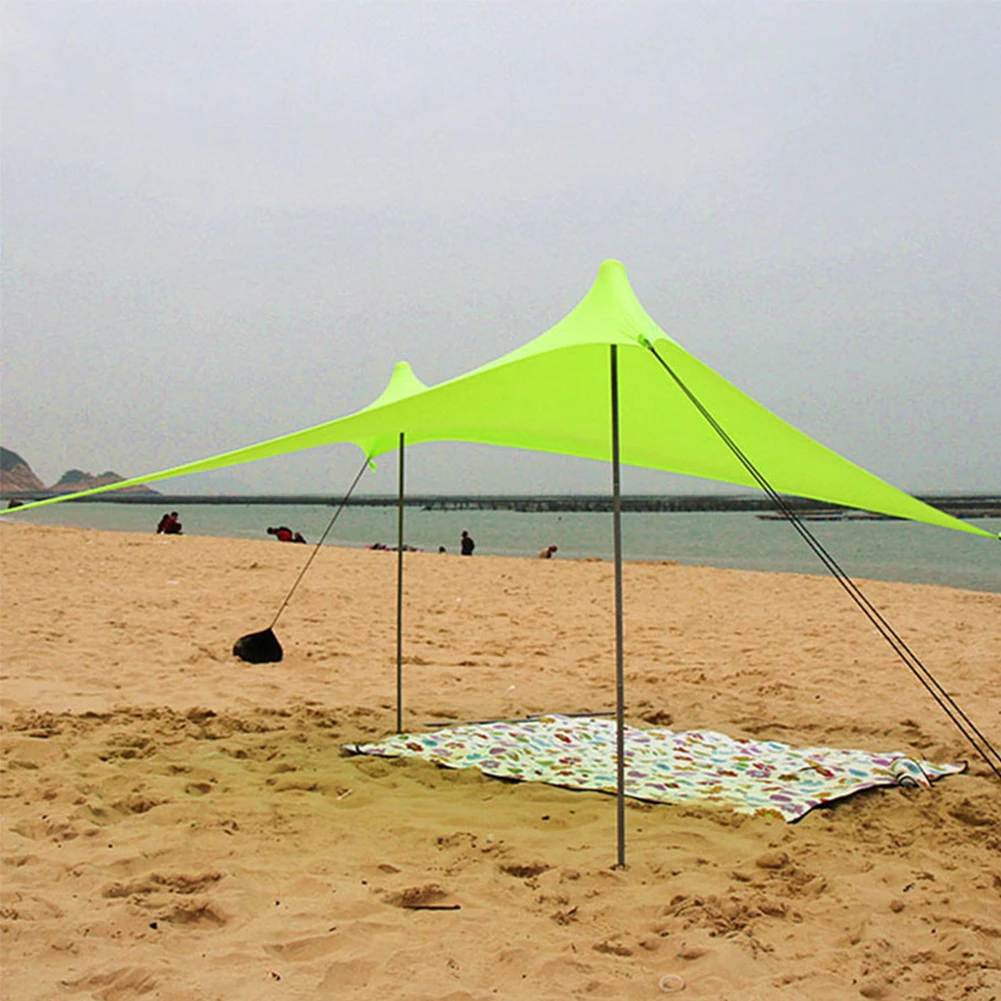 

Tent With Sandbag Family Foldable Portable Beach Sun Shade Outdoor Iron Poles Fishing High Stretch Camping Yard Garden Shelter