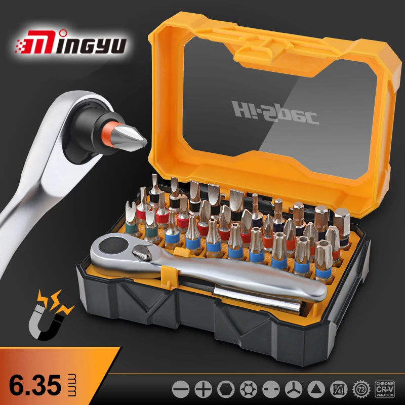 

Multi-function Ratchet Screwdriver Set Phillips Slotted Torx 1/4" Drive Multi Bits Handle Kit With Extension For Electric Tool