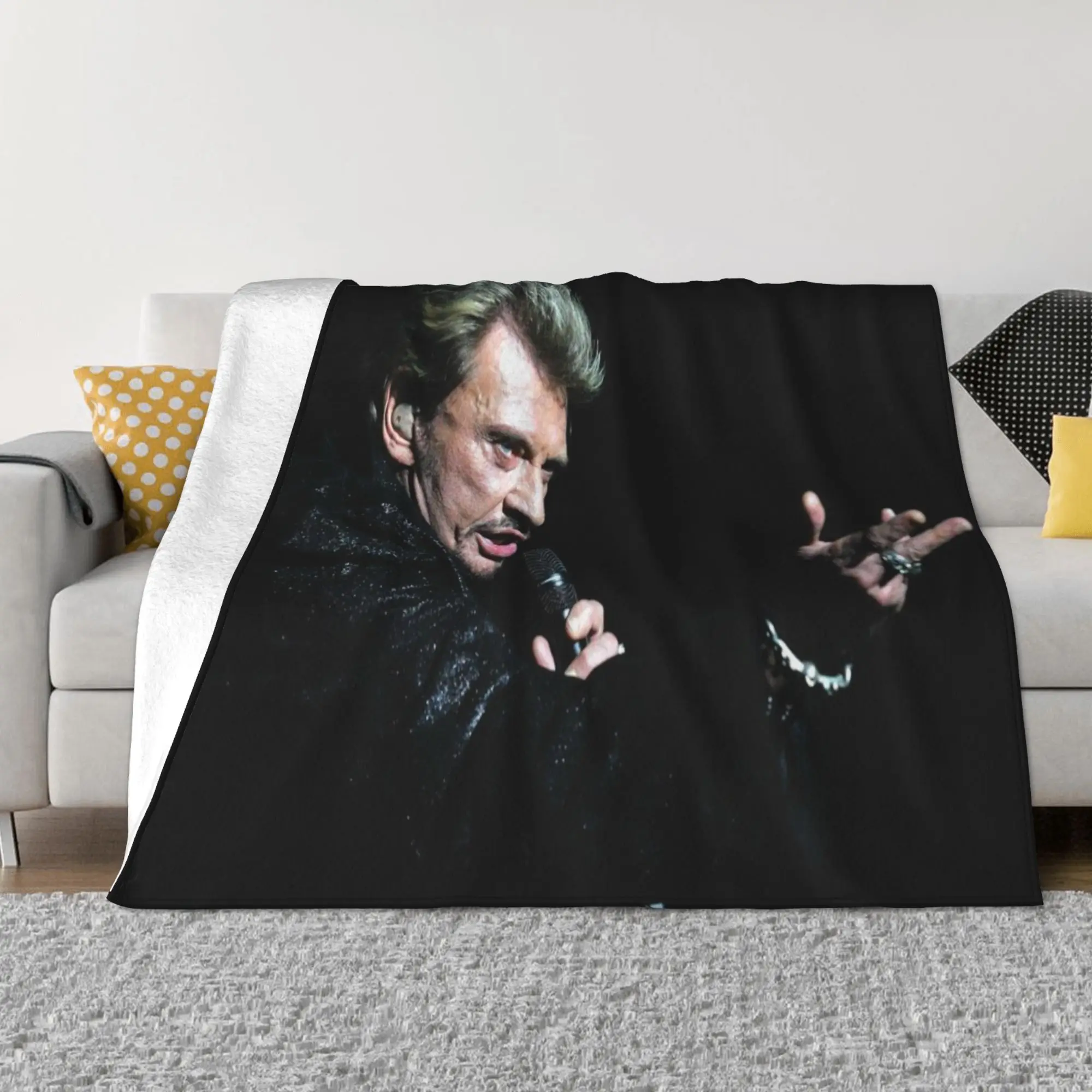

Singer Johnny Hallyday Flannel Blanket 3D Printed For Beds Gathering Thick Fashionable Bedspread Living Room Warm Blanket