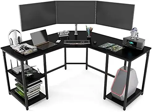 

Desk with Shelves, Computer Corner Desk, Home Office Writing Workstation, Gaming Desk PC Laptop Table with Storage