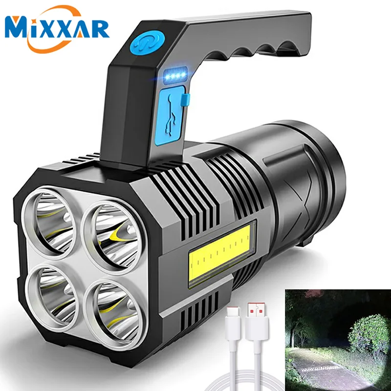 

ZK20 Powerful LED Flashlight USB Rechargeable Handheld Lantern Camping Portable Lamp Built in Battery COB 4LED Flashlights