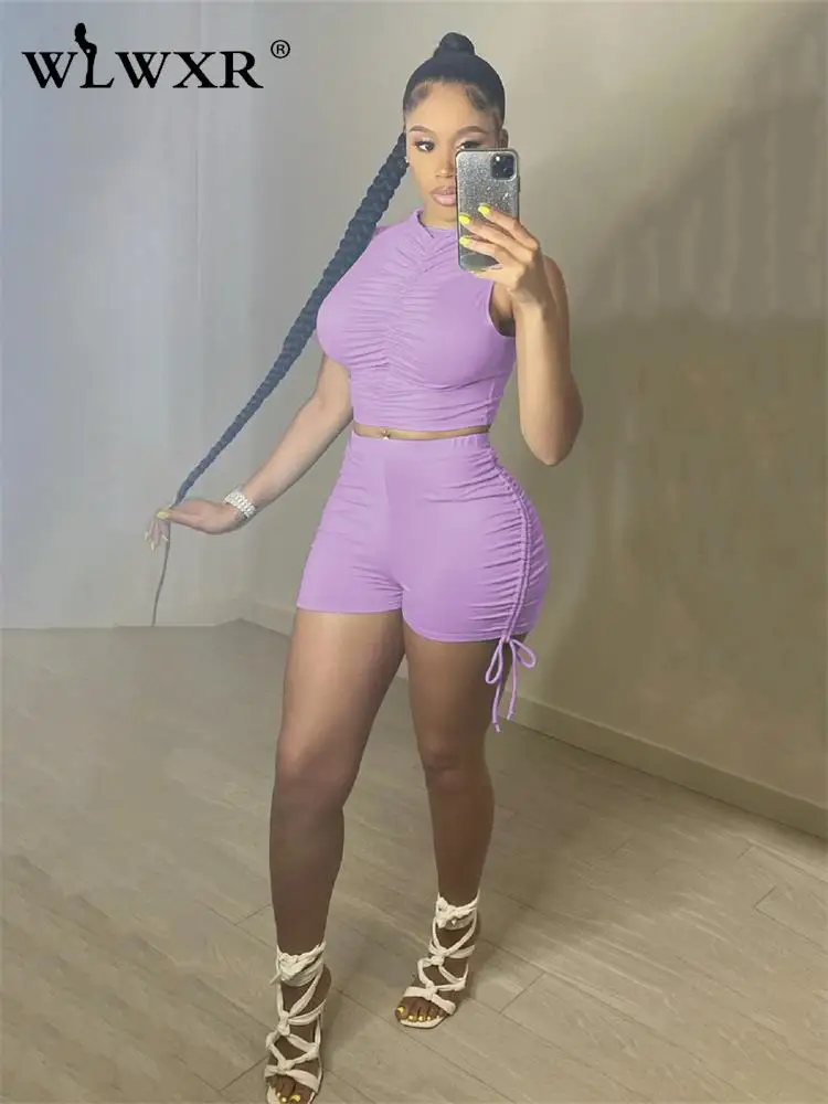 

Женский костюм-двойка с рюшами WLWXR, белый костюм с черным укороченным топом без рукавов и шортами, осень 2022