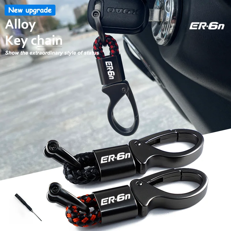 

For Kawasaki ER6N ER 6N ER-6N 2006-2016 2013 2014 2015 Accessories Custom LOGO Motorcycle Braided Rope Keyring Metal Keychain