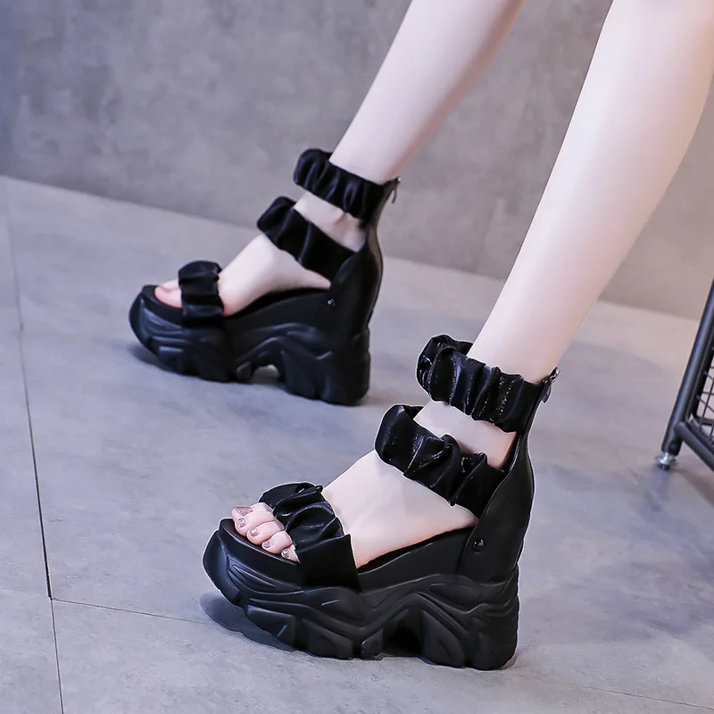 

Increasing Height Black Platform Sandals Clogs Wedge 2022 Summer Heel Shoe Thick Muffins shoe All-Match Suit Female Beige New