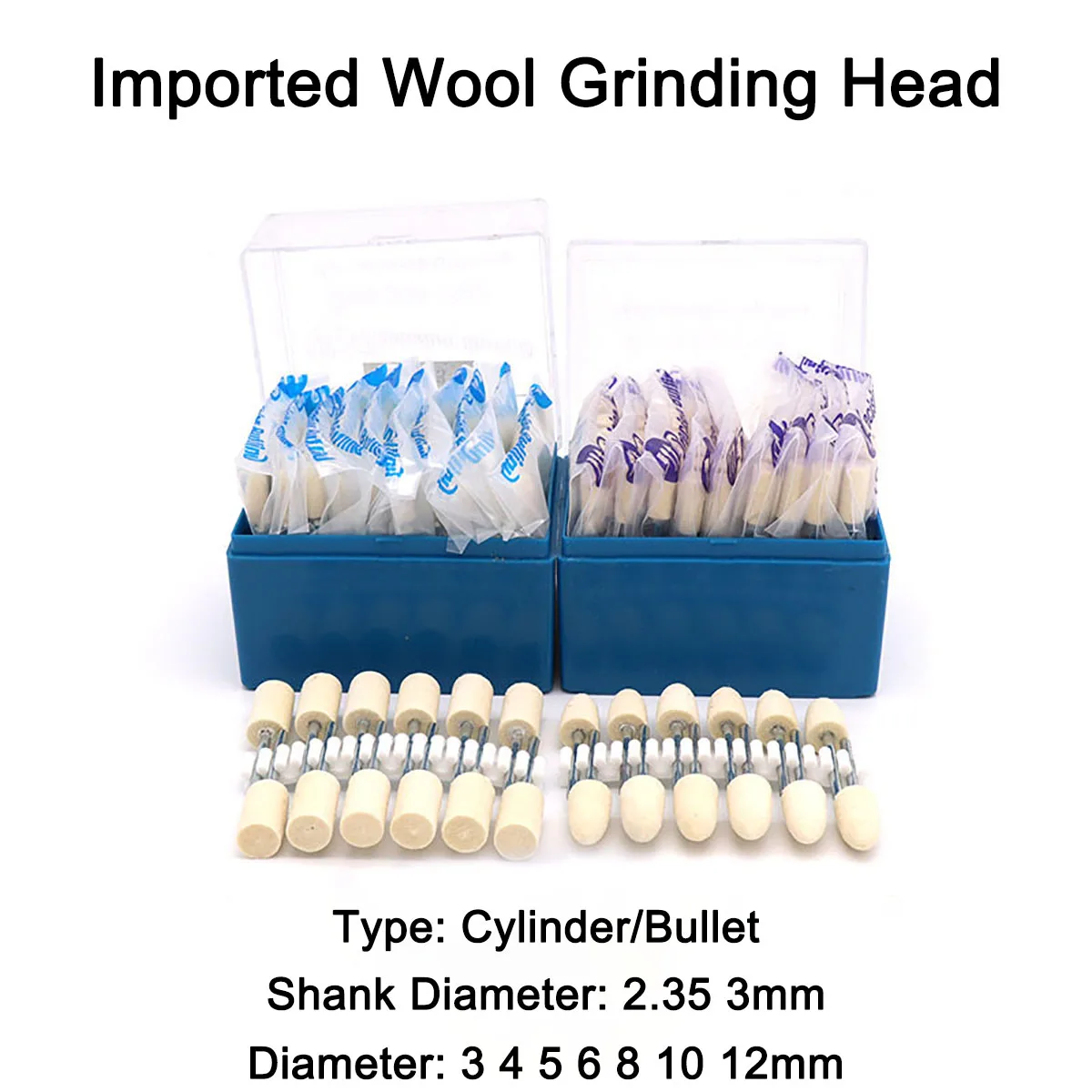 

5Pcs Shank Diameter 2.35mm Cylinder Imported Wool Grinding Heads Diameter 3 - 12mm for Pneumatic and Electric Rotary Grinders