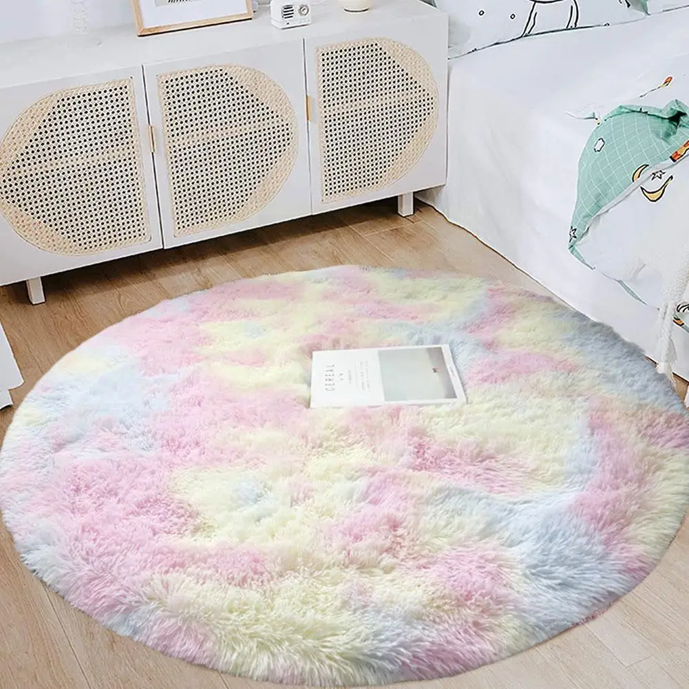

40cm Circle Round Shaggy Rug Living Room Bedroom Carpet Floor Floor Floor Fluffy Mat Shaggy Mat Anti-Skid Bedside Carpet Pl E3Q8