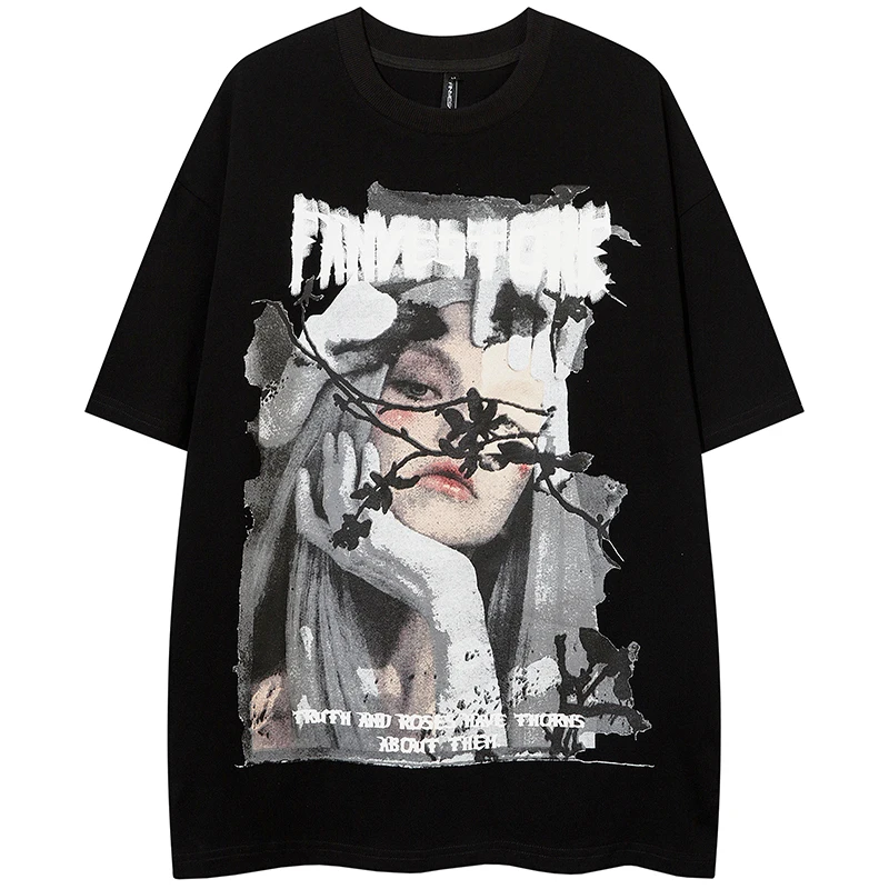 

Vest Men's and Women's Printing Short-Sleeved T-shirt European American Loose Half-Sleeved Top Black White Casual Fashion Youth