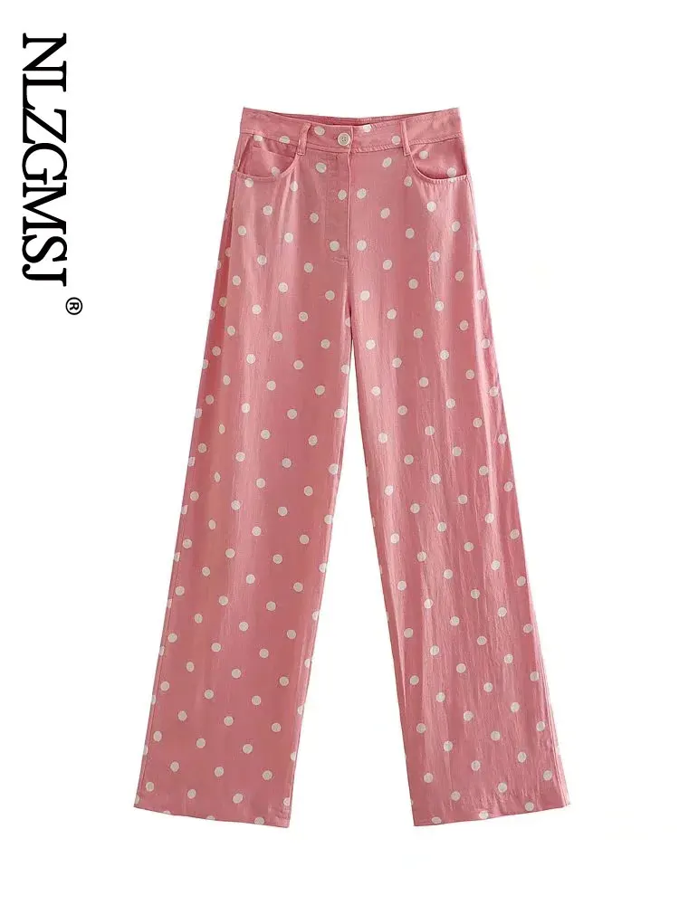 

Nlzgmsj Za 2022 Women Fashion With Buttons Dot Print Spring Pants Women Vintage Zipper Female Trousers For Women 202203