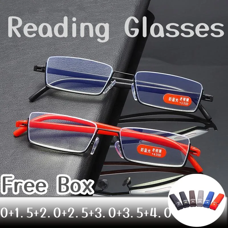 

Portable Half Frame Presbyopia with Glasses Case Unisex Fashion TR90 Reading Glasses Men Women Vintage Prescription Eyeglasses