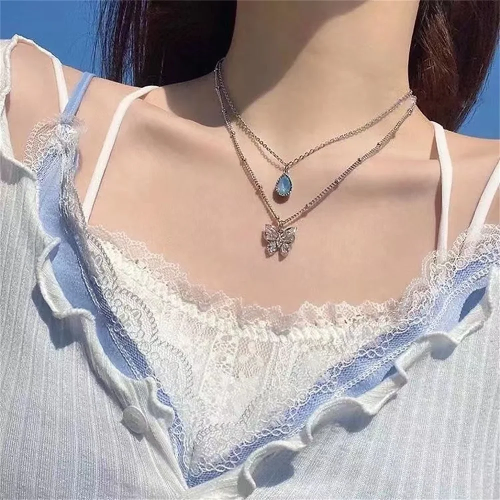 Ожерелье FNIO Серебряный хрустальный кулон с бабочкой Подходит для женщин
