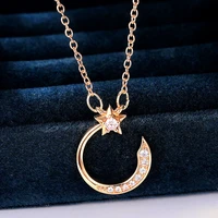 new simple trendy goldsilver color star moon pendant necklaces for women shine cz stone inlay chains fashion jewelry party gift