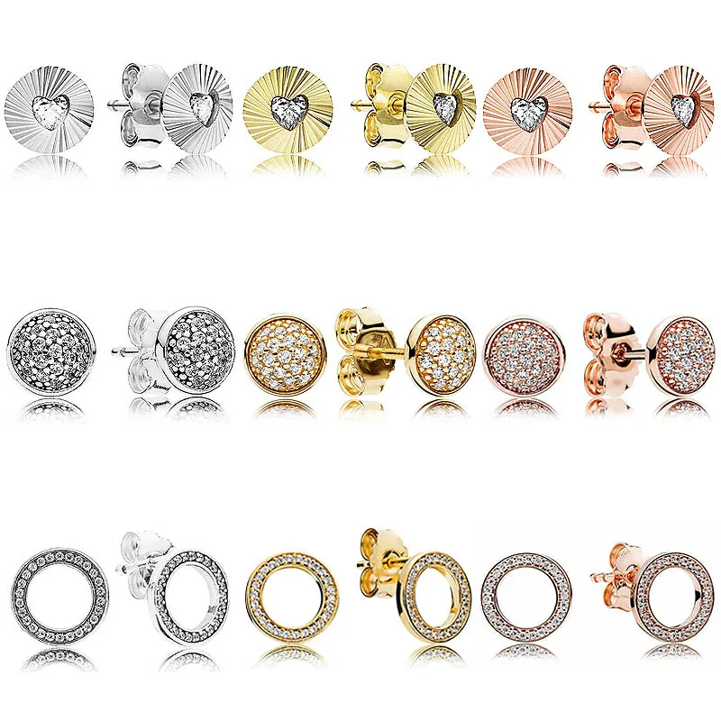 

New 925 Sterling Silver Popular Earring Rose Golden Dazzling Droplets Circular Forever Fans Round Earring For Women Jewelry Gift