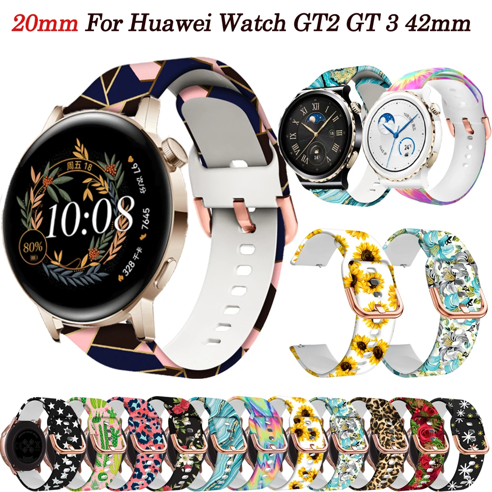 

20mm Print Silicone Strap Wrist For Huawei Watch Gt2 GT3 42mm/GT 3 Pro 43mm Watchband For Garmin Venu 2 Plus Wristbands Bracelet