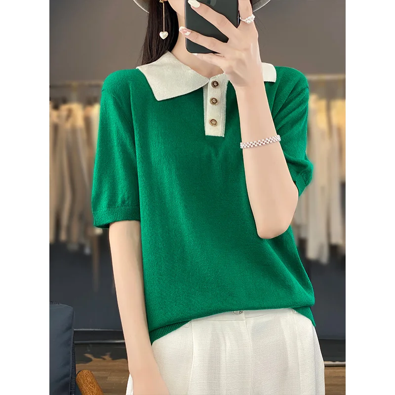 

2023 Spring And Summer Cashmere short sleeves New Loose Lapel Cashmere Short Sleeve T-Shirt Women