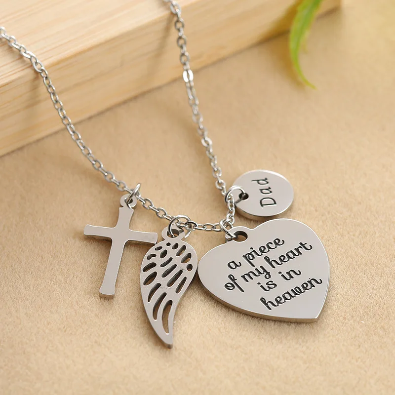 

Memorial Gifts Sympathy Necklace for Loss of Dad Mom Husband Remembrance Jewelry Angel Wings Silver Stainless Steel Pendant