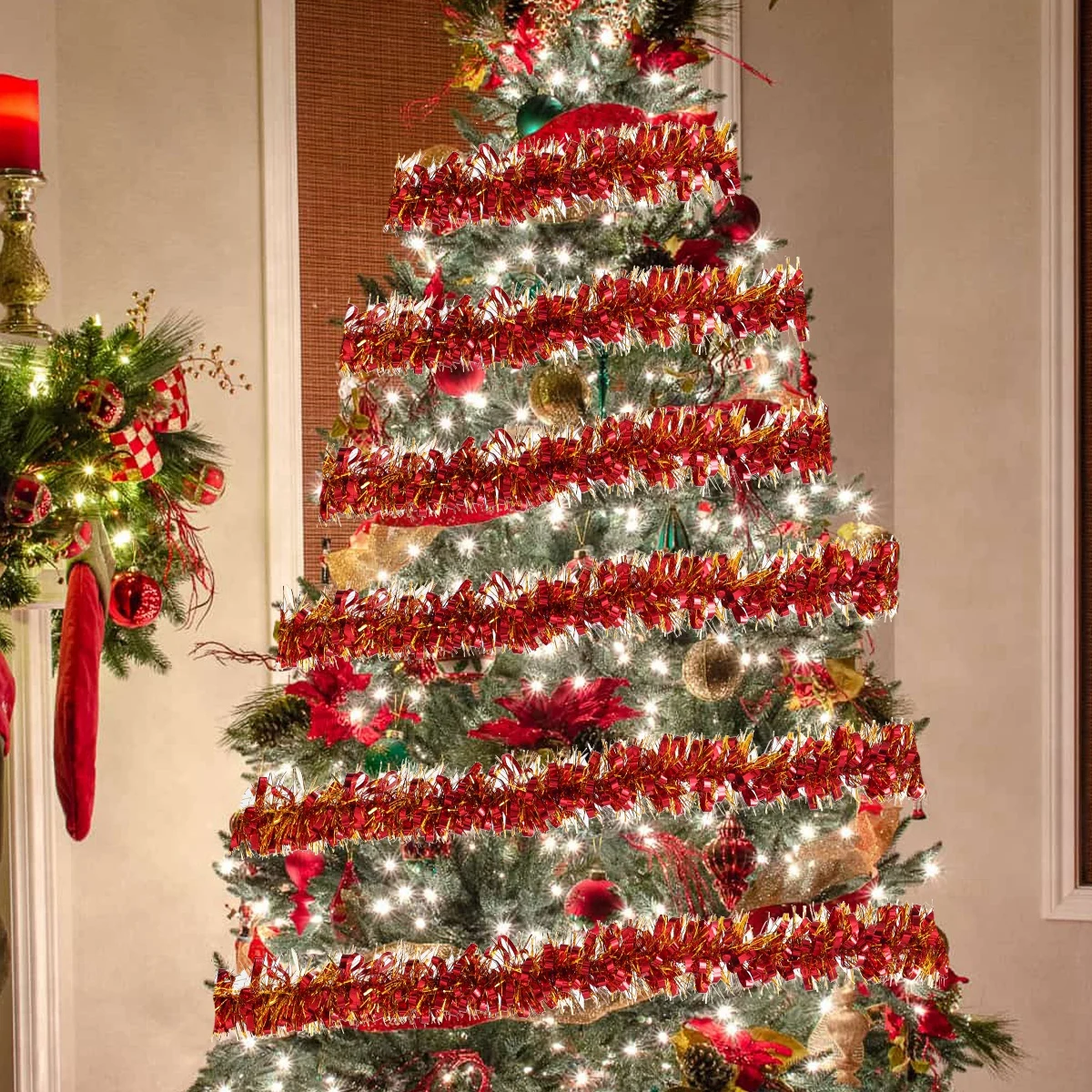 Рождественская блестящая мишура гирлянда с кисточками рождественские украшения