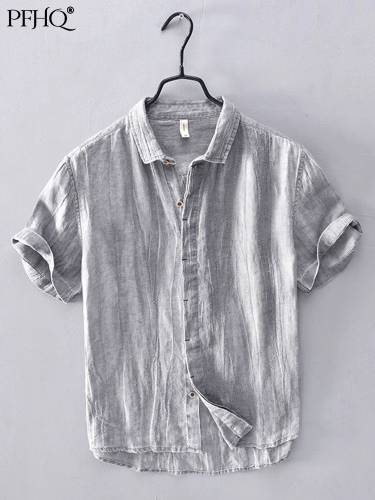 

PFHQ Trend Clothes Simple Pure Color Shirt Men's Linen Thin Summer Casual Short Sleeve Male Fashion Elegant Cold Blouse 21Q1044