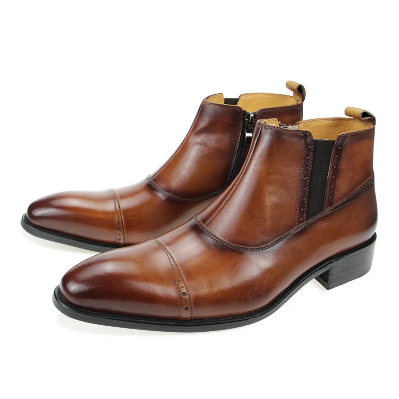 

2022 New Men's Boots Simple Chocolate Color Black Pointed Shoes Office Formal Dress Designer Wedding Dress Gentleman Summer CN