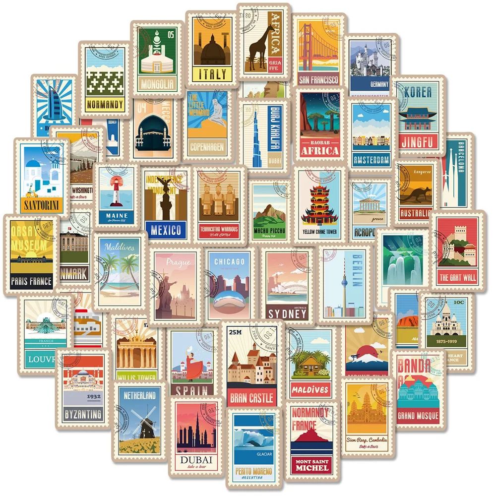 

10/30/50PCS Cartoon World Landmark Series Stickers for Kids Toy Luggage Laptop IPad Gift Phone Case Waterproof Sticker Wholesale