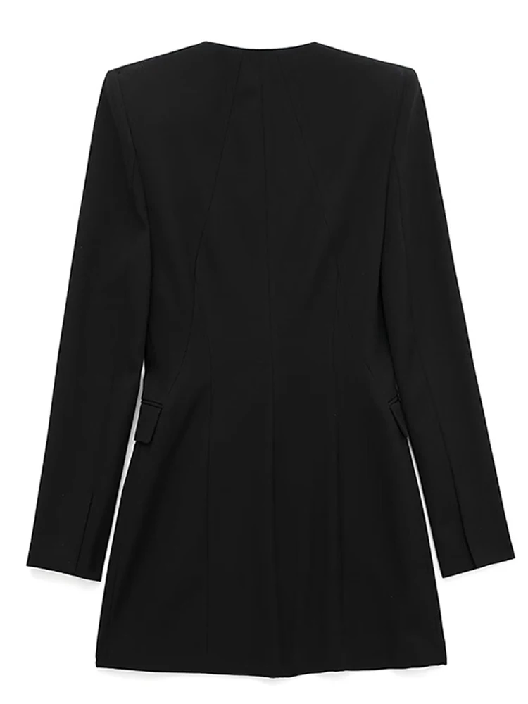 Fashion Pleated Blazer Dress Women Black Long Sleeve V-neck Dresses Spring Elegant Office Lady A-line Dresses Vestidos 