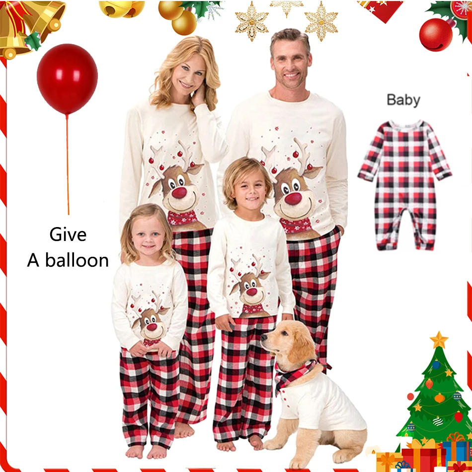 

Family Christmas Pajamas Set 2023 New Year Xmas Matching Clothes Father Mom and Me Deer Top Red Plaid Pants Nightwear Pjs Outfit