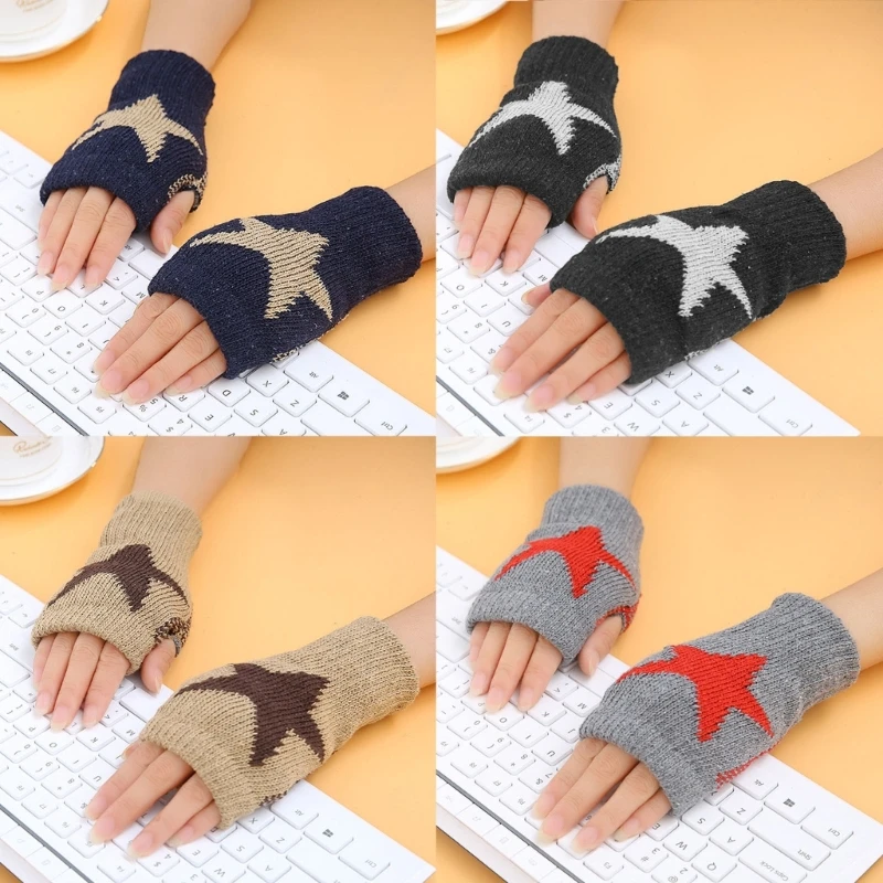 

F42F Knitted Gloves Universal Male Female Mittens Windproof Sport Wear