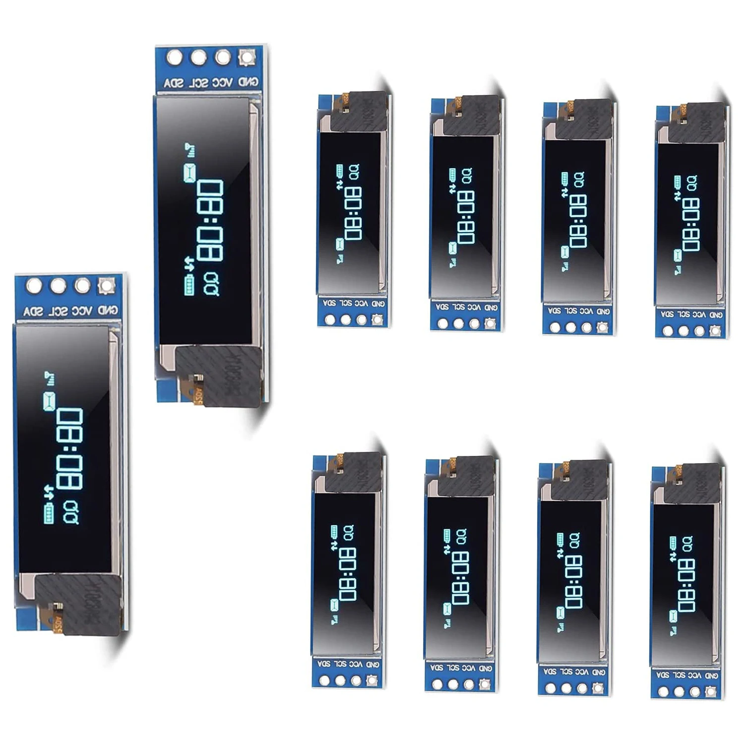 Фото Модуль дисплея IIC I2C OLED 0,91 дюйма, 12832 дюйма, I2C 0,91x32 SSD1306, модуль ЖК-дисплея, синий драйвер OLED-экрана I2C, 10 шт. №5