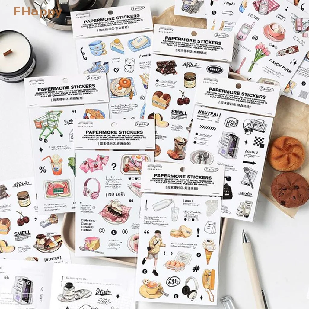 

2 Sheets Simple Snacks Stickers for Scrapbook Planners DIY Art Craft Creative Decorative Material Supplies
