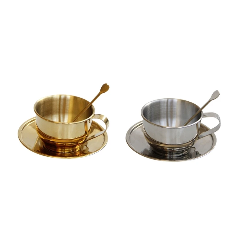 

Двухуровневые кофейные чашки в комплекте, термоизоляционная кофейная кружка из нержавеющей стали с ложкой и блюдцем, чашки для чая, кружка для молока
