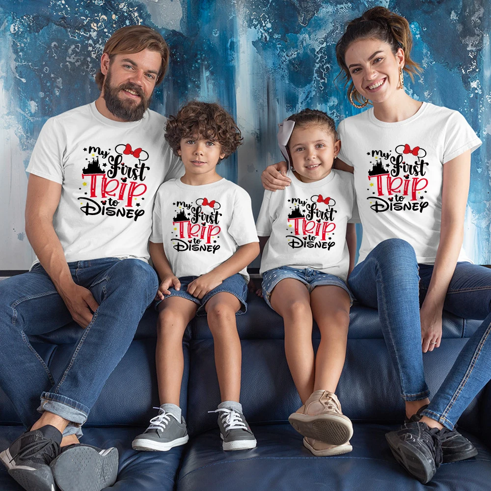 

Disney Trip Family Matching Clothes Dad Mom and Son Daughter T-shirt Sets Mickey Minnie Fashion Kids Tops Summer Casual Vacation