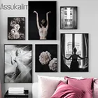 Художественные плакаты Dahlia с изображением девушки с видом сзади, настенные плакаты, Картина на холсте с окошком, черно-белые настенные картины, скандинавский художественный принт, домашний декор