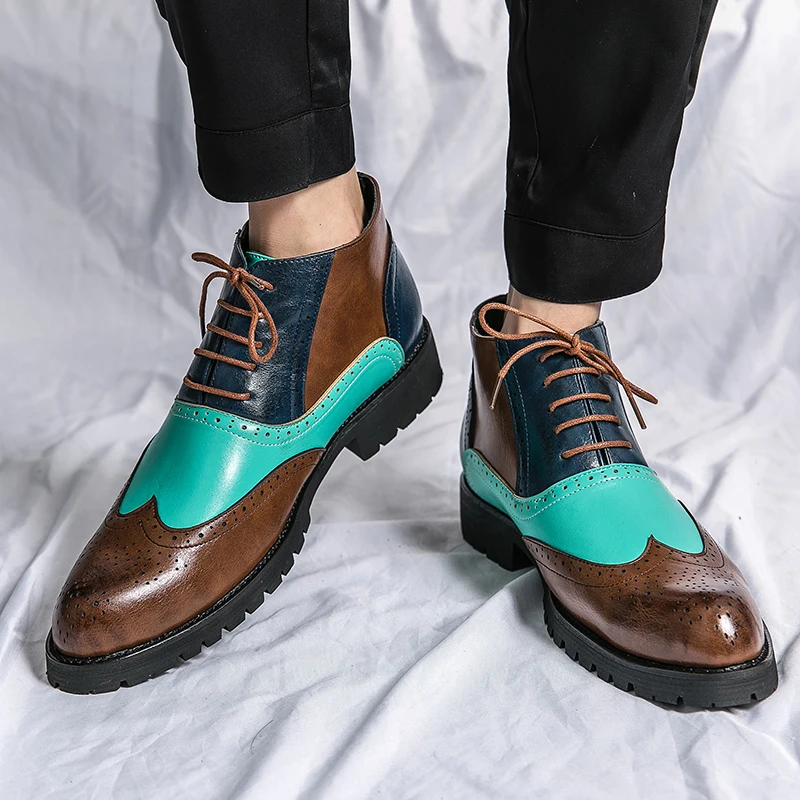

Martin Boots Men's High top Contrast Color Lace up Fashion Shoes Men's Fashion Shoes Korean Thick soled Chelsea Boots