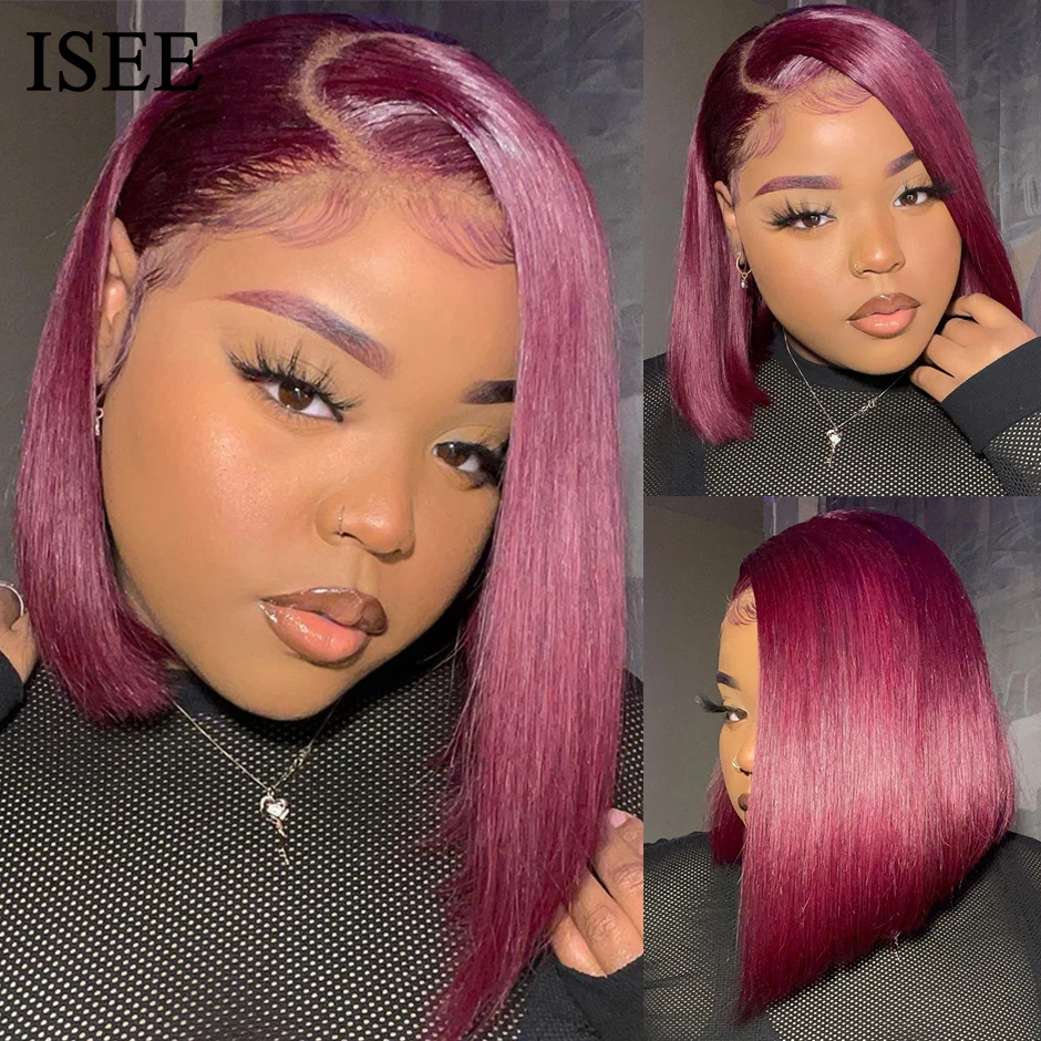 ISEE 99j малазийский прямой парик с Фронтом шнурка 150% плотность короткие парики