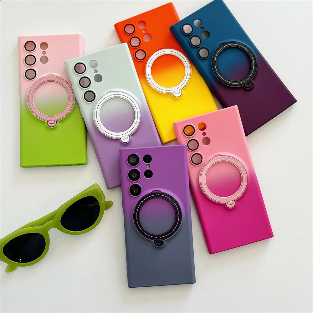 

Solid Color Magnetic Ring Phone Case For Samsung Galaxy S23 Ultra S23Plus S 23 For Magsafe Camera Lens Back Cover