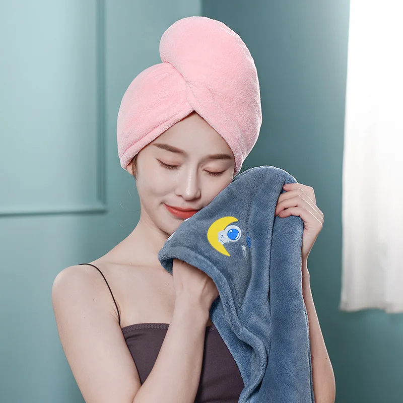 

Kawaii Soft Cotton Double-layer Dry Hair Cap Super Absorbent Quick-dry Shower Cap Thickened Hair Towel Soft for Lady Turban Head