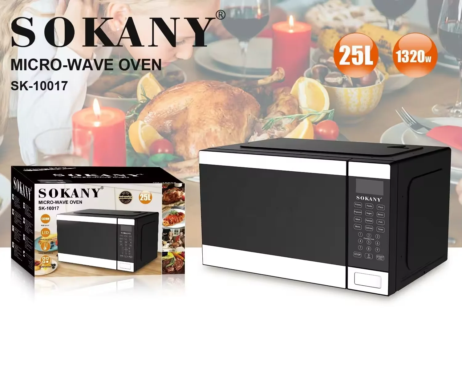 Микроволновая печь Sokany 10017 25 л белая литров духовка бытовая техника на заказ 1320 Вт