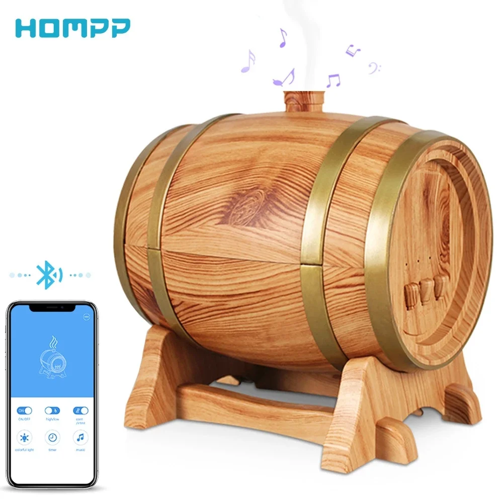 Wood Bluetooth WiFi Aromatic Diffuser Grain Wine Barrel Essential Oil Air Humidifier Speaker Spray Household Humidificador