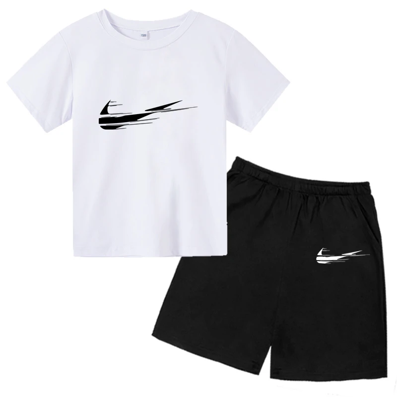 

2022 Summer New Fashion Print Children's Clothing O-Neck T-shirt + Shorts 2-Piece Set Cotton Kids Suit Boy Girl Baby 4-14 Years