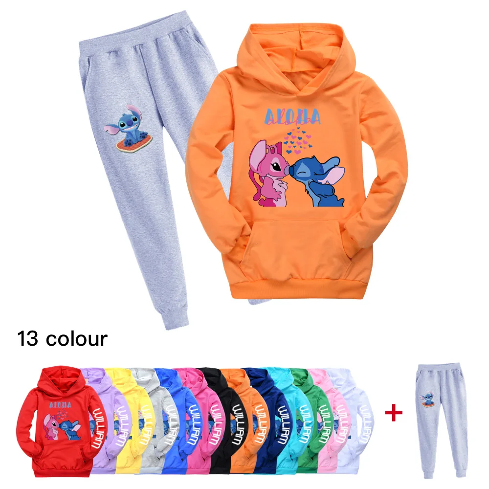 

Kids Jogging Birthday Clothing Boys Girls Tracksuits Disney Stitch Sport Suits Hoodies Sweatshirt +Pants 2pcs/Set for Children