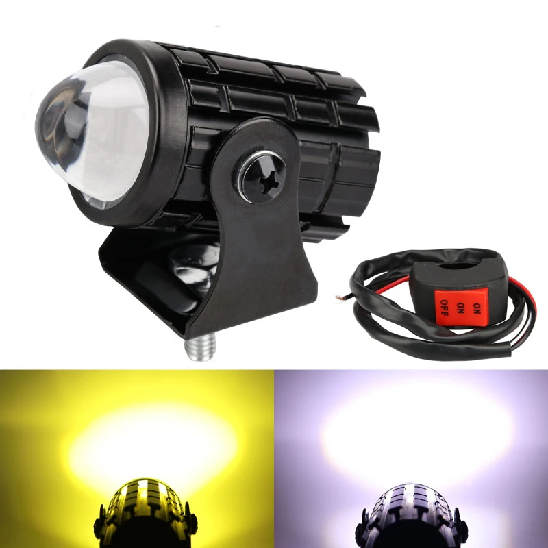 

1PCS Motorcycle LED Headlight Projector Lens Dual Color ATV Scooter Driving for Racer Light Auxiliary Spotlight Lamp accessorie