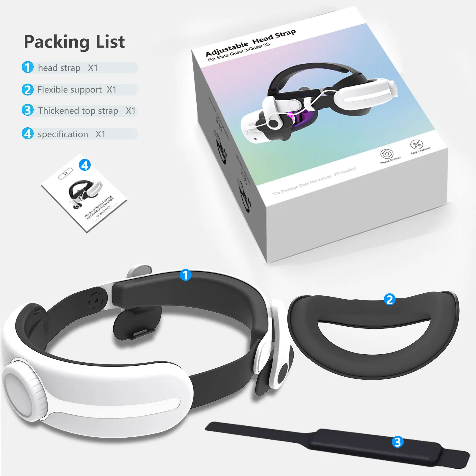 Для OculusMeta Quest 33s 12000 мАч Ремешок на голову с аккумулятором VR Аксессуар Расширенное время игр Регулируемый комфортный дизайн (art.: 3920d008deca8) - 3920d008deca8