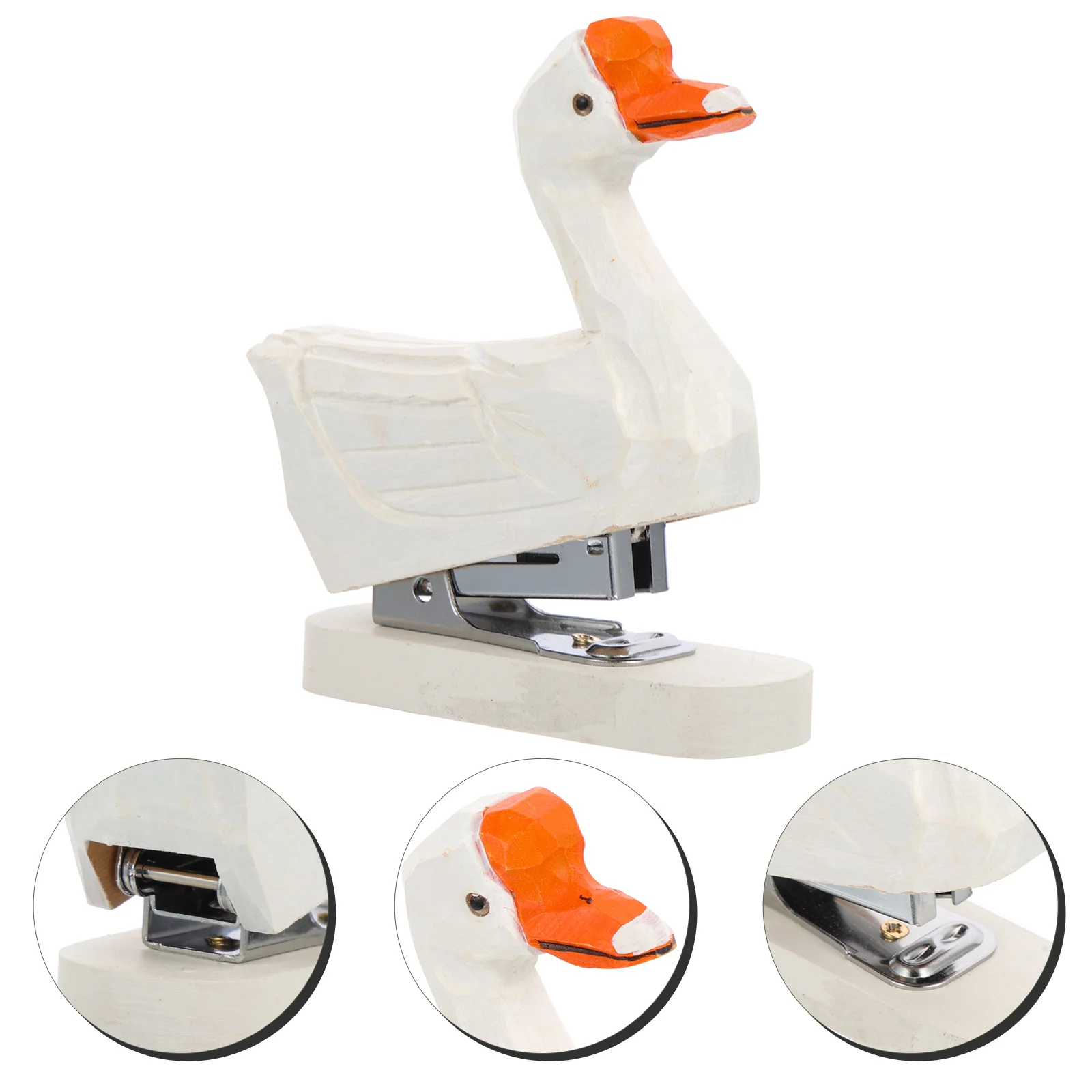 

Wood Carved Duck Statue Desk Decorations Office Funny Stationery Paper Stapling Tool Cartoon Student Wooden Decorative