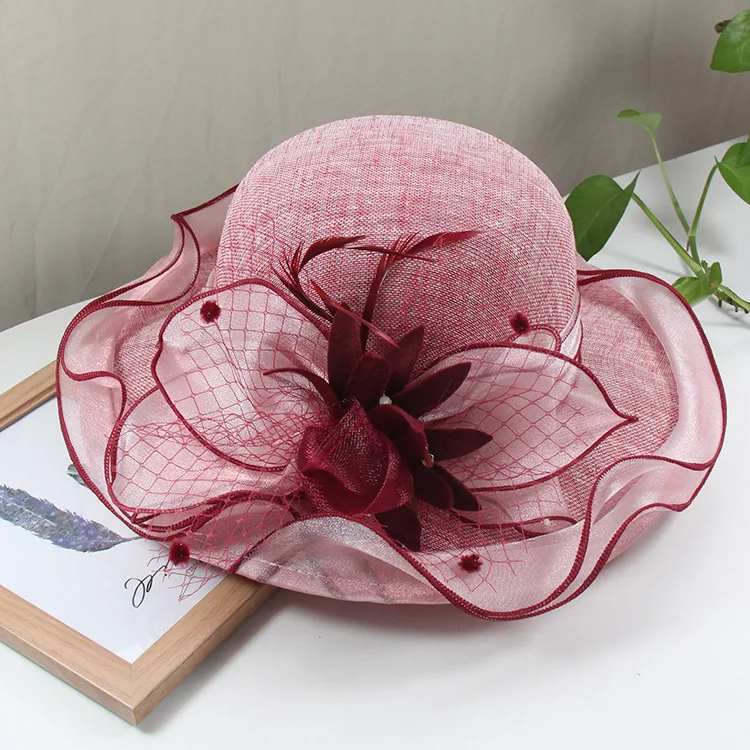 

Summer Women Wide Brim Sun Hats Church Kentucky Derby LadiesTea Party Veils Hat Fedoras Floral Wedding Dresses For Fascinator