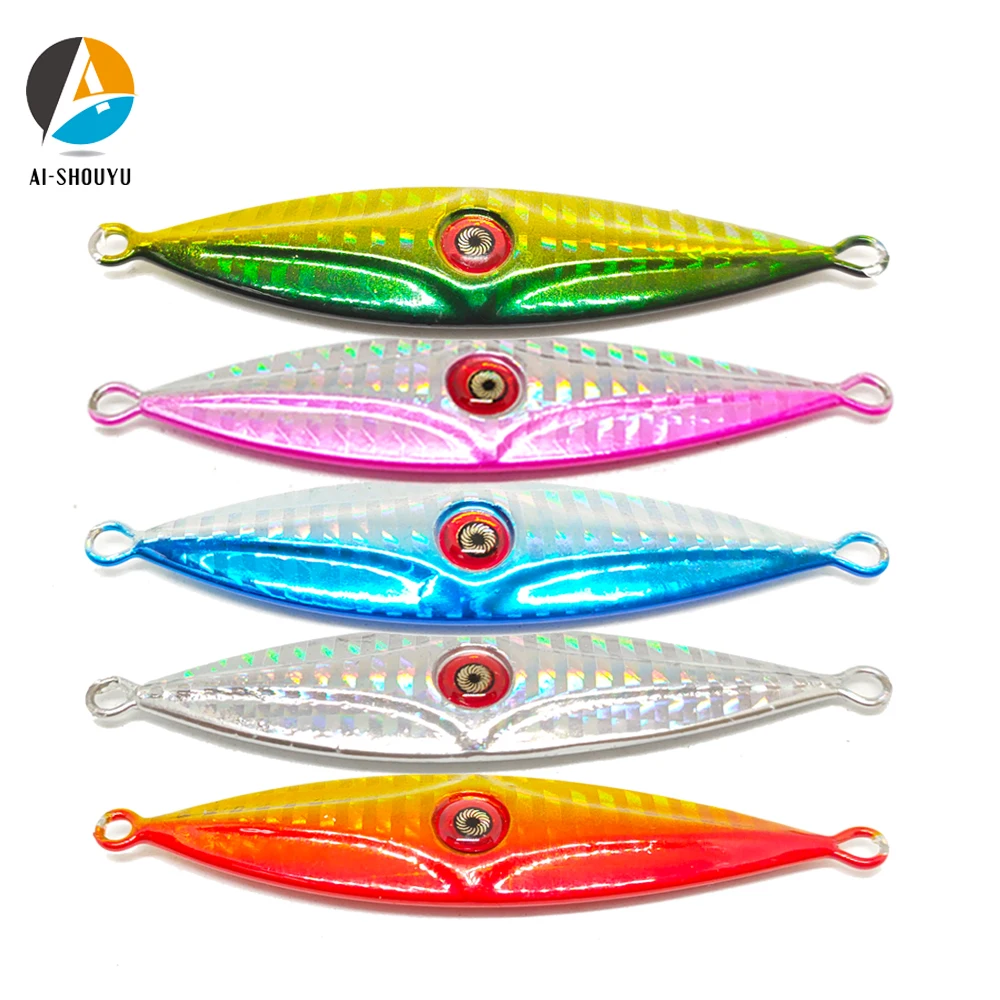 

AI-SHOUYU Metal Jigging Fishing Lure 40g 60g 80g 100g Casting Jigging Lead Fish Sea Bass Fishing Lure Artificial Bait 3D Eyes
