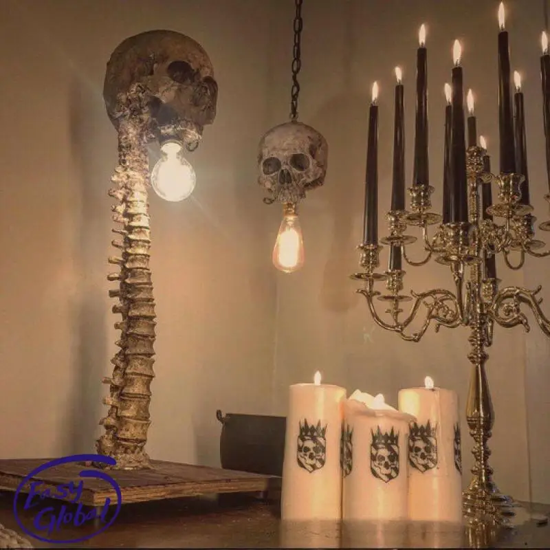 Halloween Skull Skeleton Lamp Horror 3D Statue New Table Light Creative Party Ornament Prop Home Bedroom Decoration Scary Prop