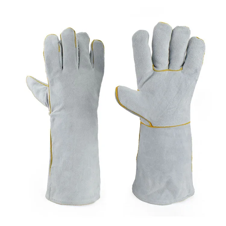 Industrial Gloves Welding Protection Labor Protection Gloves Leather Heat-resistant Safety Thickened Wear-resistant Gloves light colored denim knife gloves a layer of light colored leather welding protective insulation wear labor protection