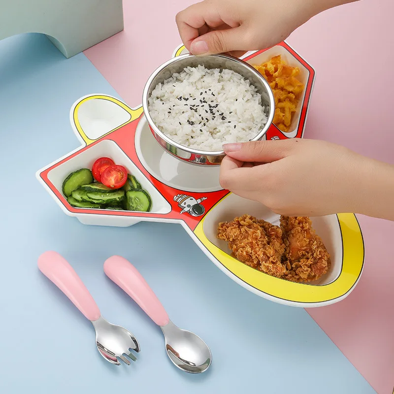 

Детская тарелка, миска для детского питания из нержавеющей стали 304, набор посуды для мамы и ребенка, Подарочная плоская креативная миска дл...