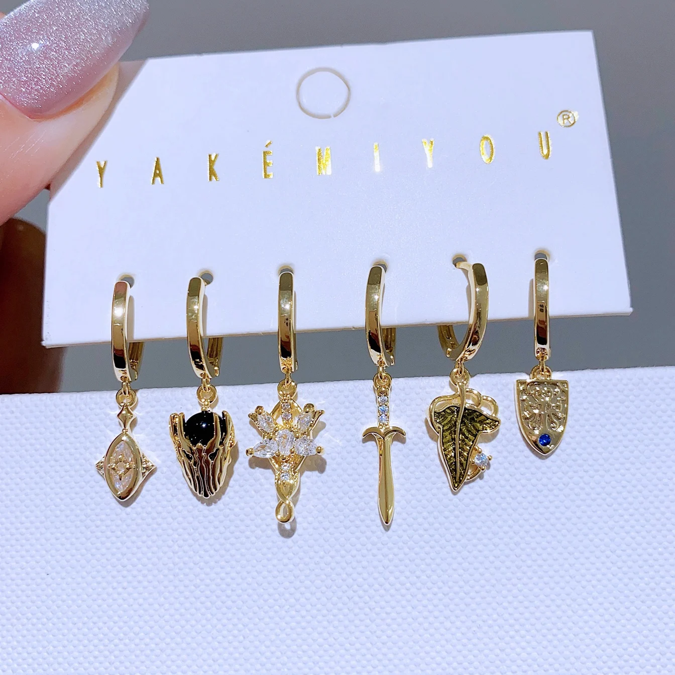 MIGGA 3 пары крутых серег-колец с кубическим цирконием комплект позолоченных